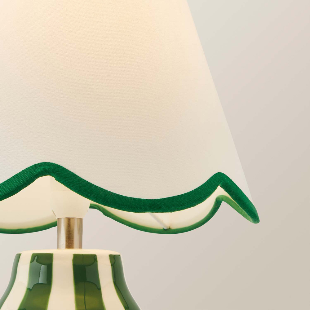 ValueLights Everie Scallop Shade Green Stripe Table Lamp with Bulb Image 3