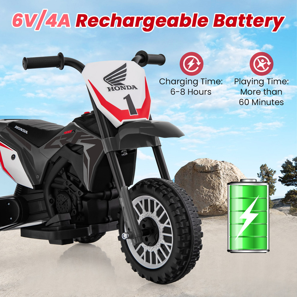 Costway Kids Grey Honda Licensed Ride On Motorbike with Horn and Anti-Slip Handlebars 6V Image 7