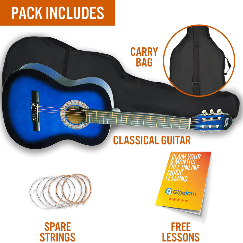 3rd Avenue Blueburst Full Size Classical Guitar Set Image 5
