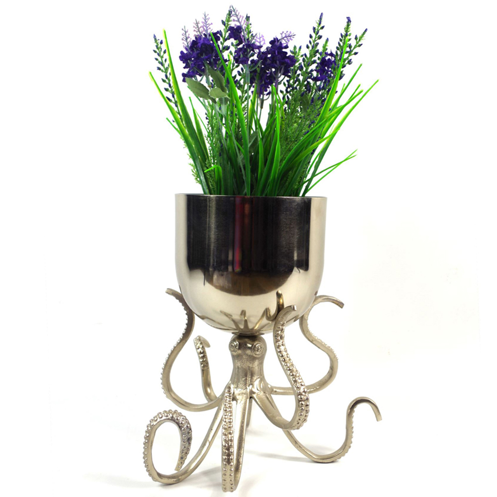 Botanik Silver Metal Octopus Bowl Style Planter with Stand 28cm Image 3