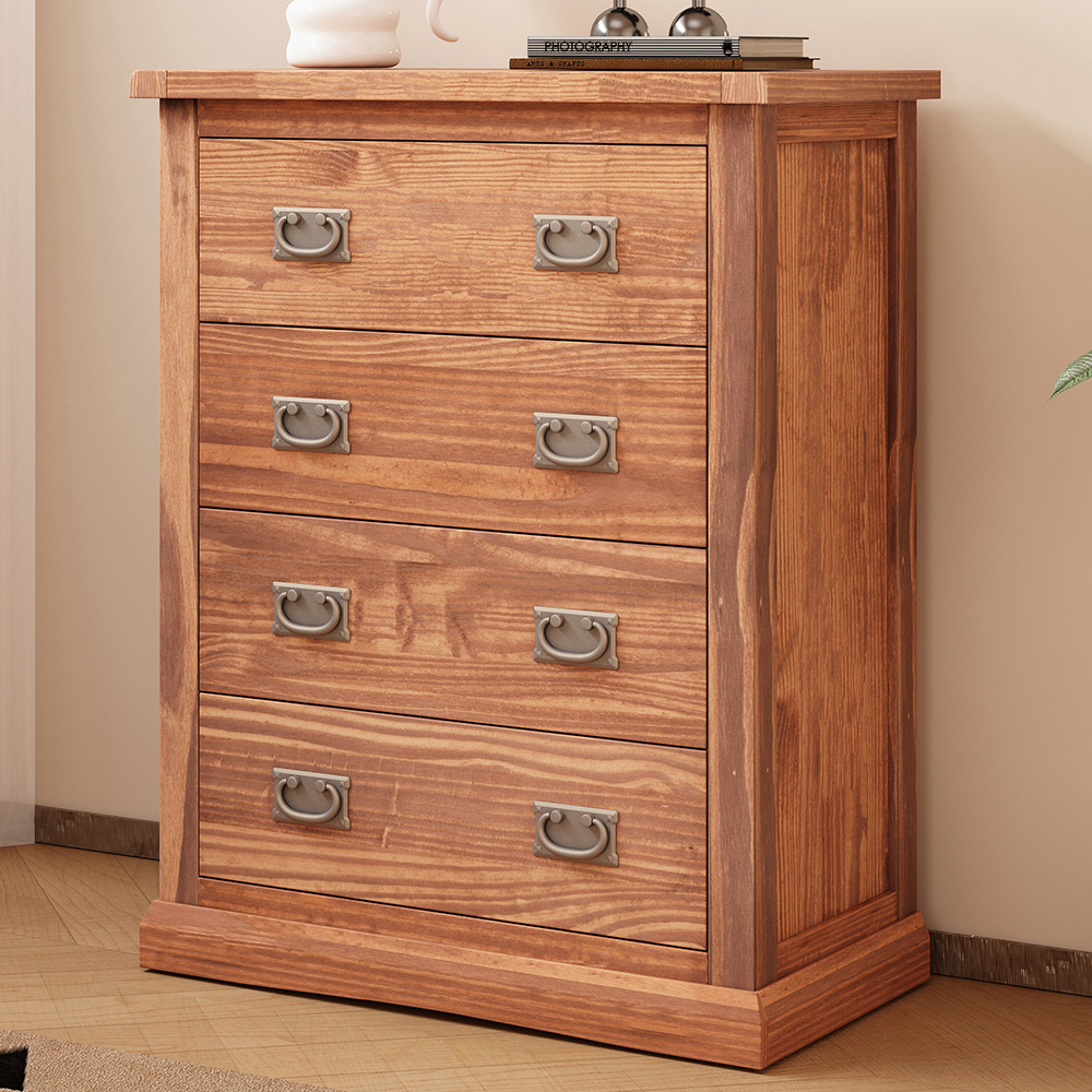 Cabinet Bits Tirolo 4 Drawer Light Brown Brass Drop Handle Chest of Drawers Image 1
