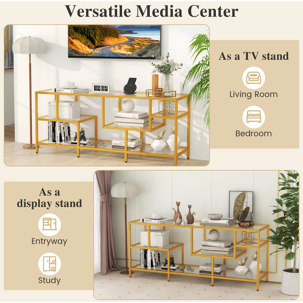 Costway 4 Shelf Golden TV Unit Image 6
