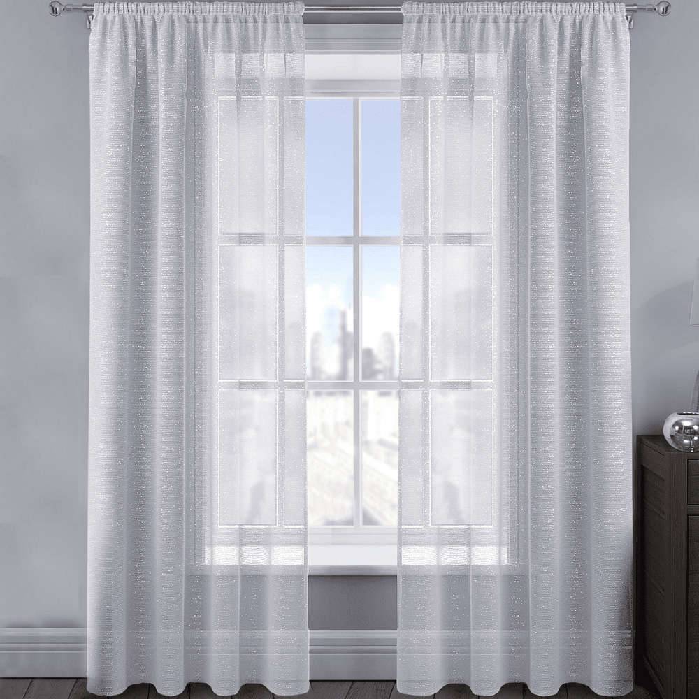 Velosso Alessandria White Shimmer Voile Panel Curtain 137 x 229cm Image 1
