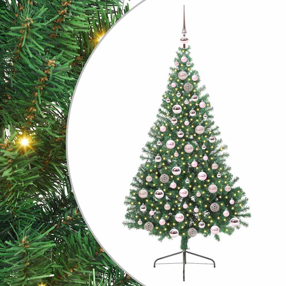 vidaXL Pre-Lit Pink Baubles Green Artificial Christmas Tree 6ft Image 2