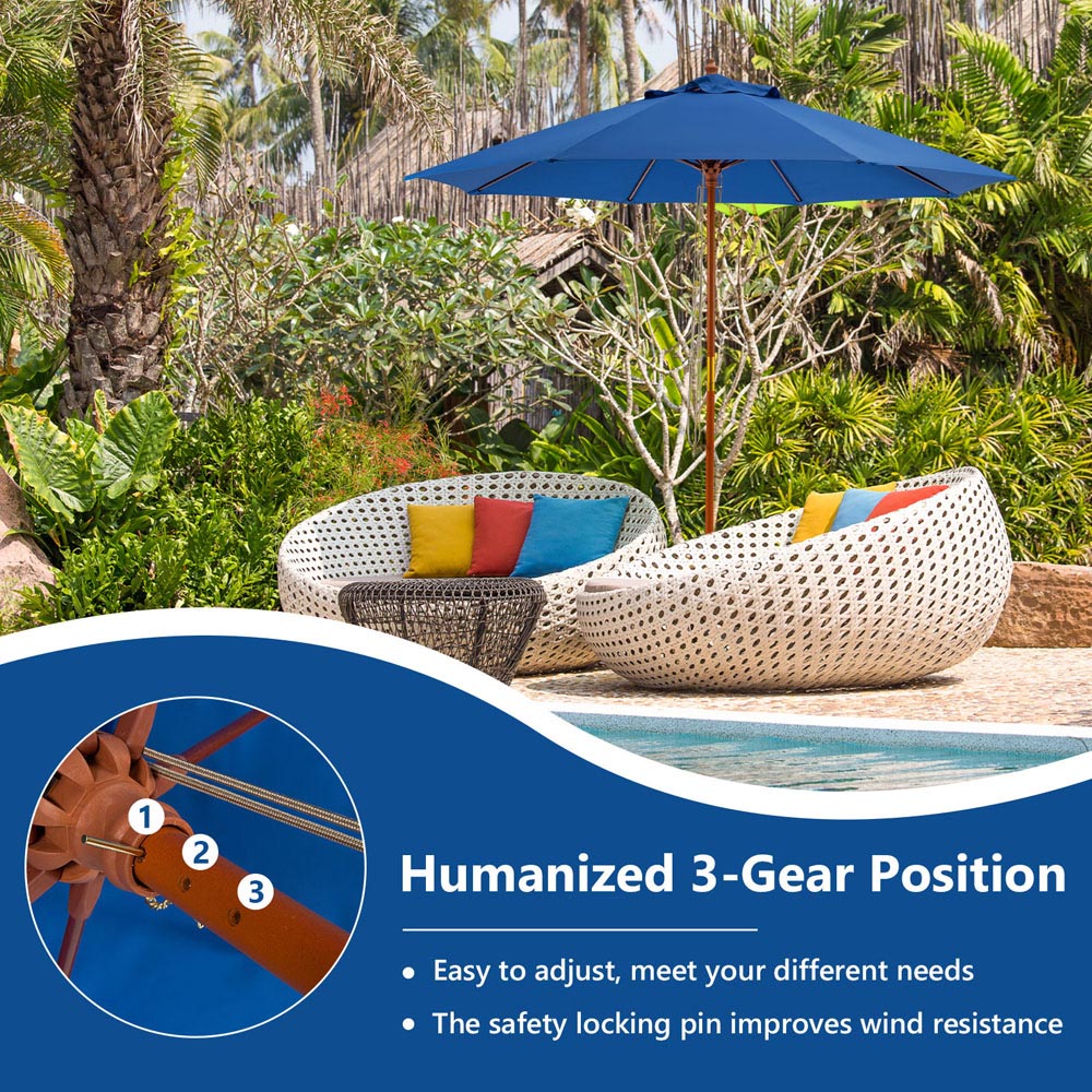 Costway Blue 3 Gear Position Garden Umbrella 2.83m Image 4