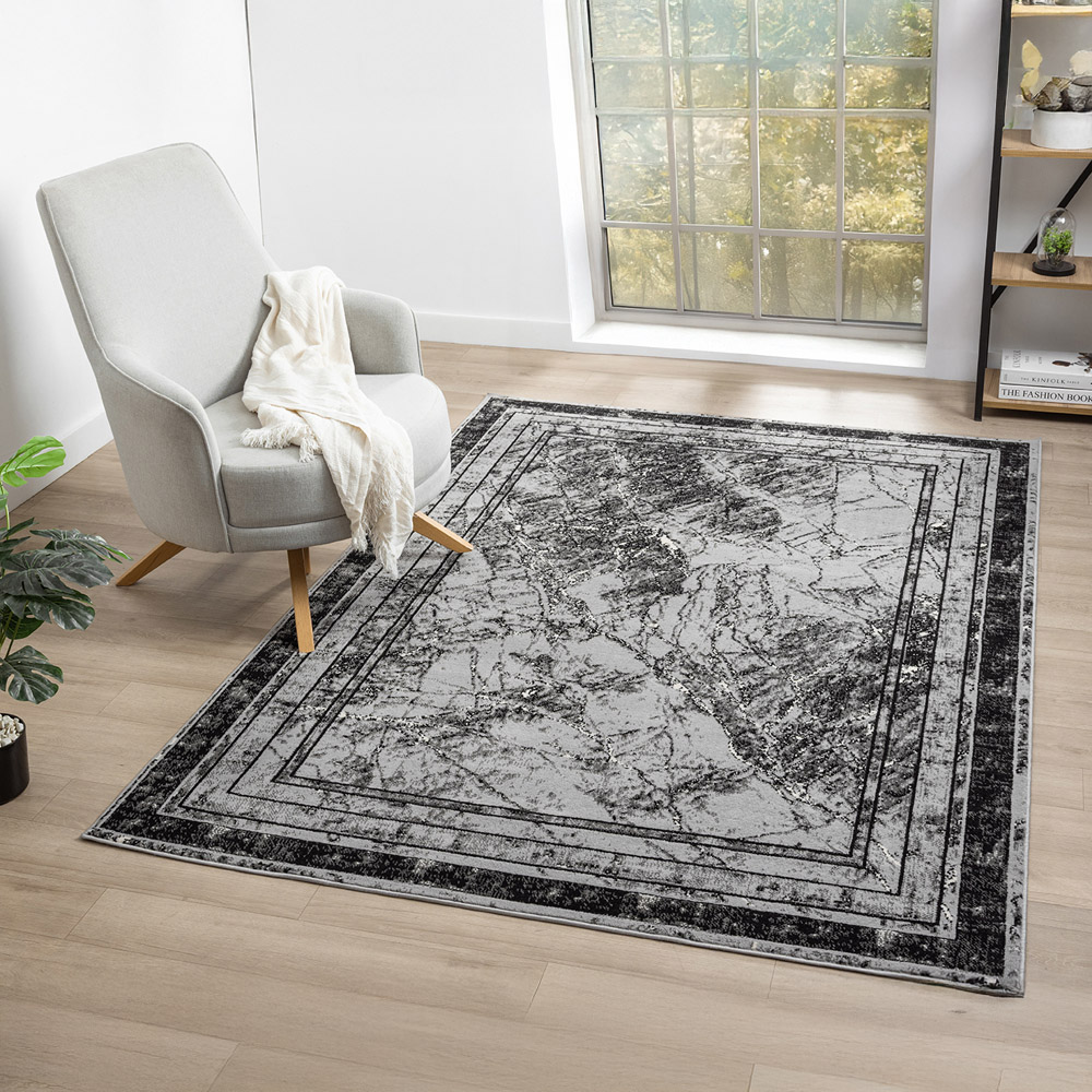 Desire Rugs Obsidian Grey Abstract Frame Rug 200 x 290cm Image 2