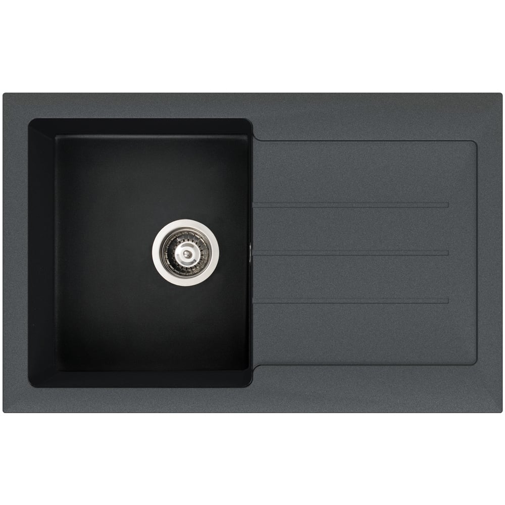 Xcite Black Granite 1.0 Bowl Inset Kitchen Sink 780mm Image 1