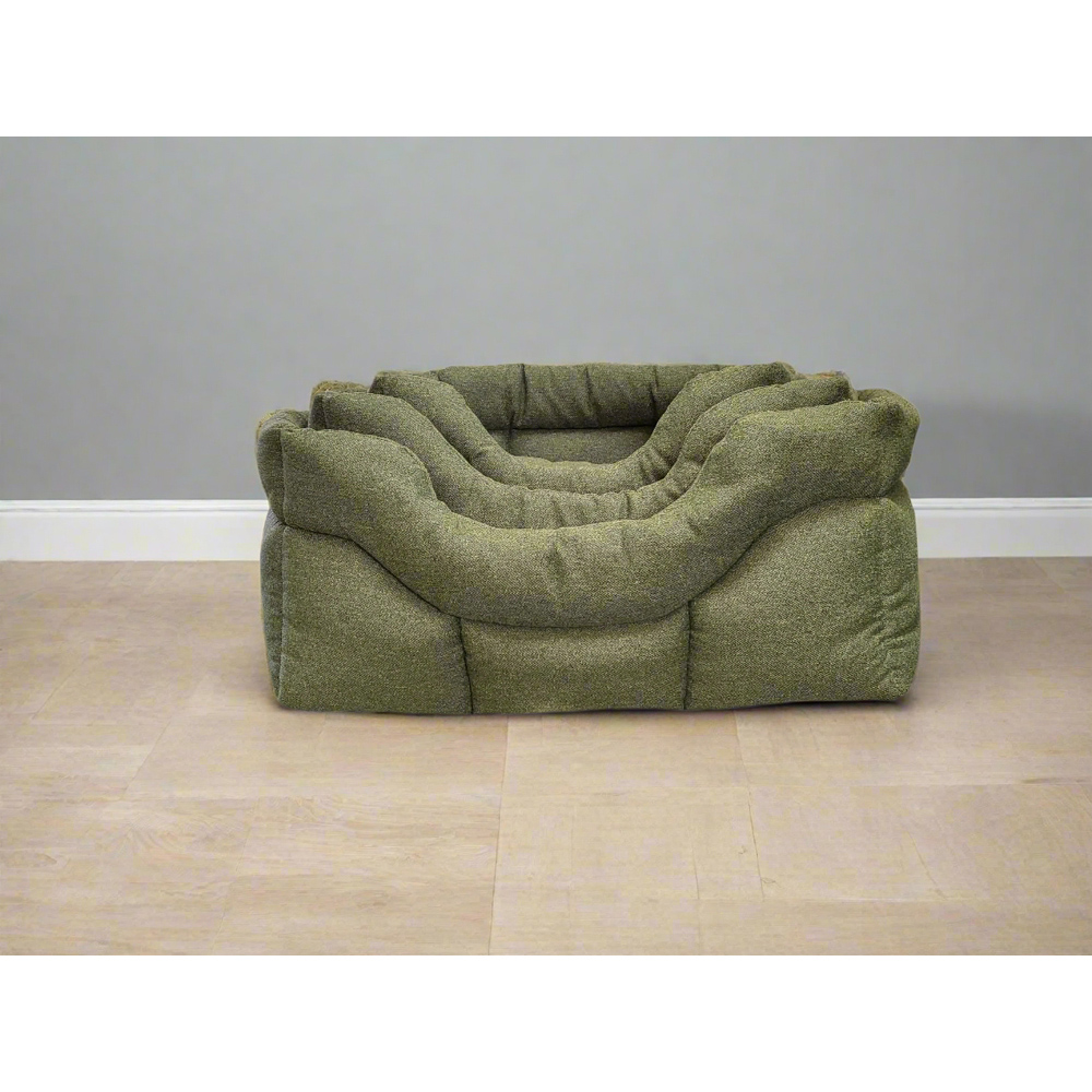 P&L Medium Green Premium Orkney Tweed Fabric Drop Fronted Softee Rectangle Pet Bed Image 4