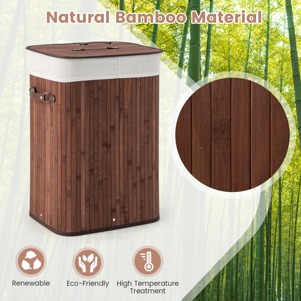 Costway Brown Laundry Hamper with Lid 72L Image 3
