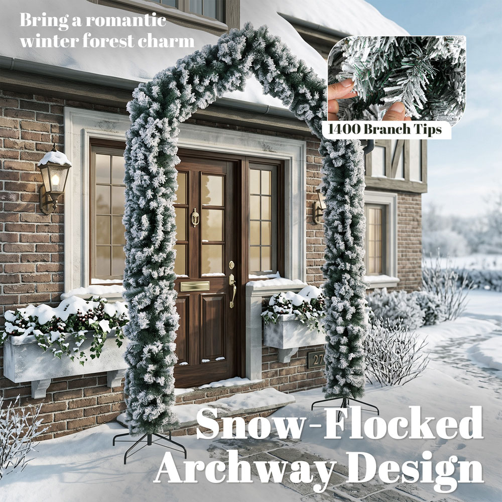 HOMCOM Snow Flocked Artificial Christmas Tree Arch with 1400 Branch Tips Green 9ft Image 9
