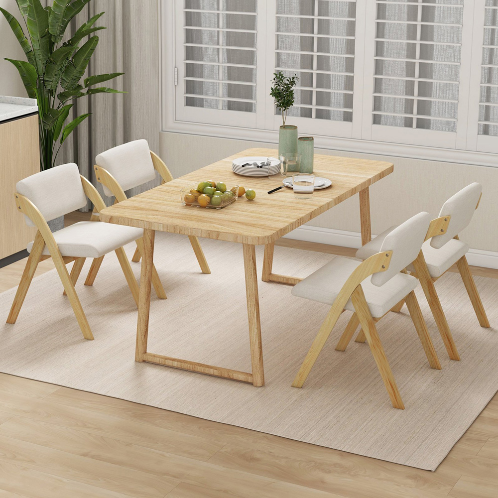 Costway Set of 2 Natural Foldable Kitchen Dining Chairs Image 4