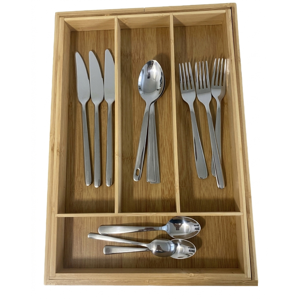 Avilo Wooden Expandable Cutlery Tray Organiser Image 3
