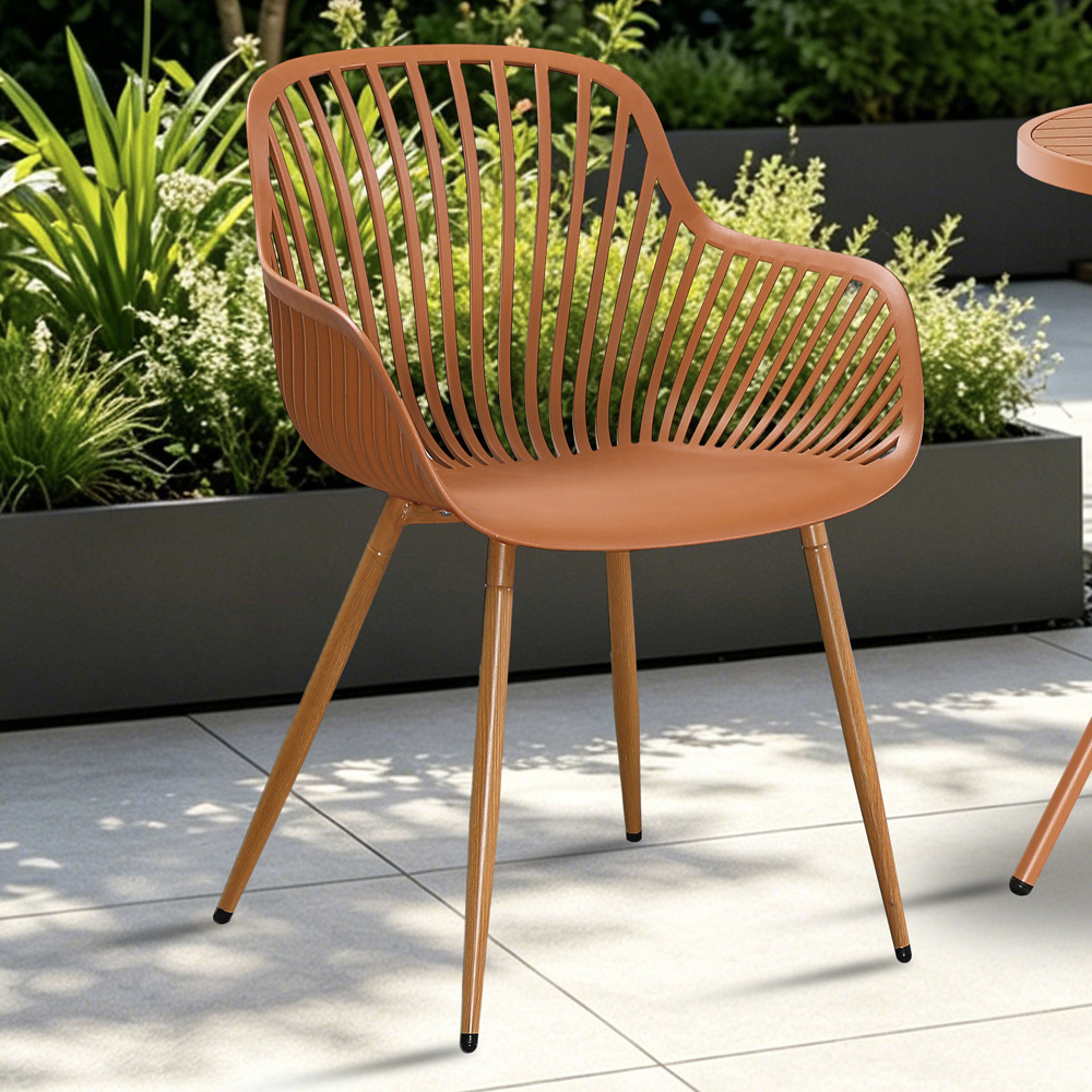 Core Products Set of 2 Terracotta Sunray Design Wood Effect Legs Garden Bistro Armchair Image 4