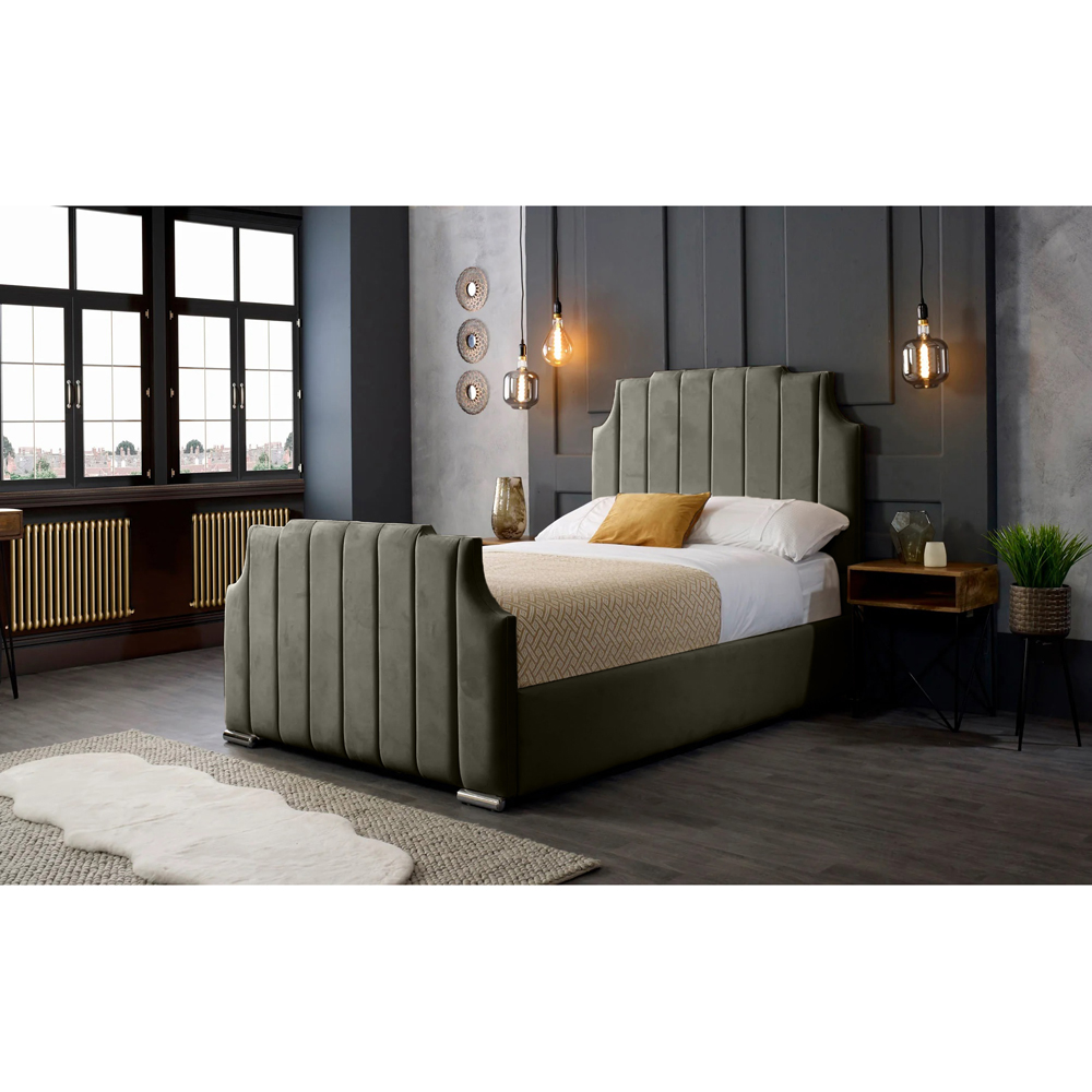 Eleganza Home Nelson King Size Grey Plush Velvet Bed Frame with Headboard Image 4