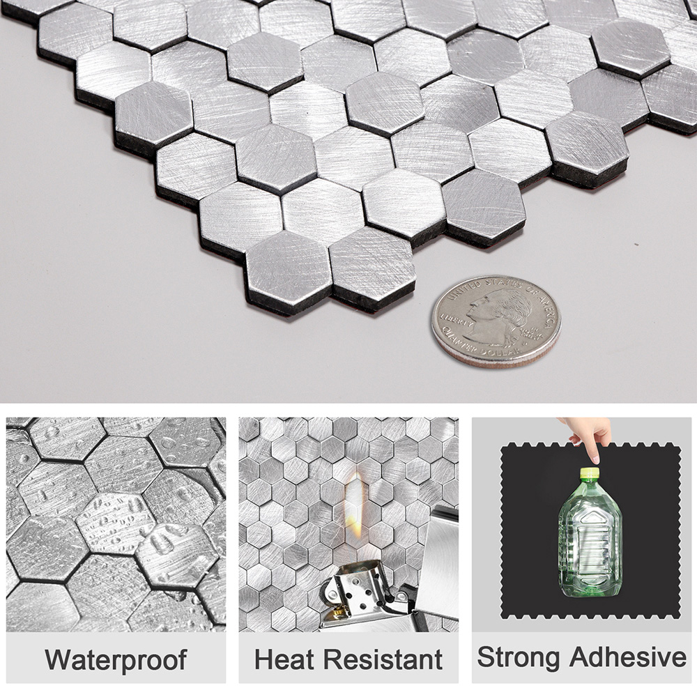 Birtwell Hexagons Aluminium Peel and Stick Wall Tile 305.9 x 306.8mm Image 5