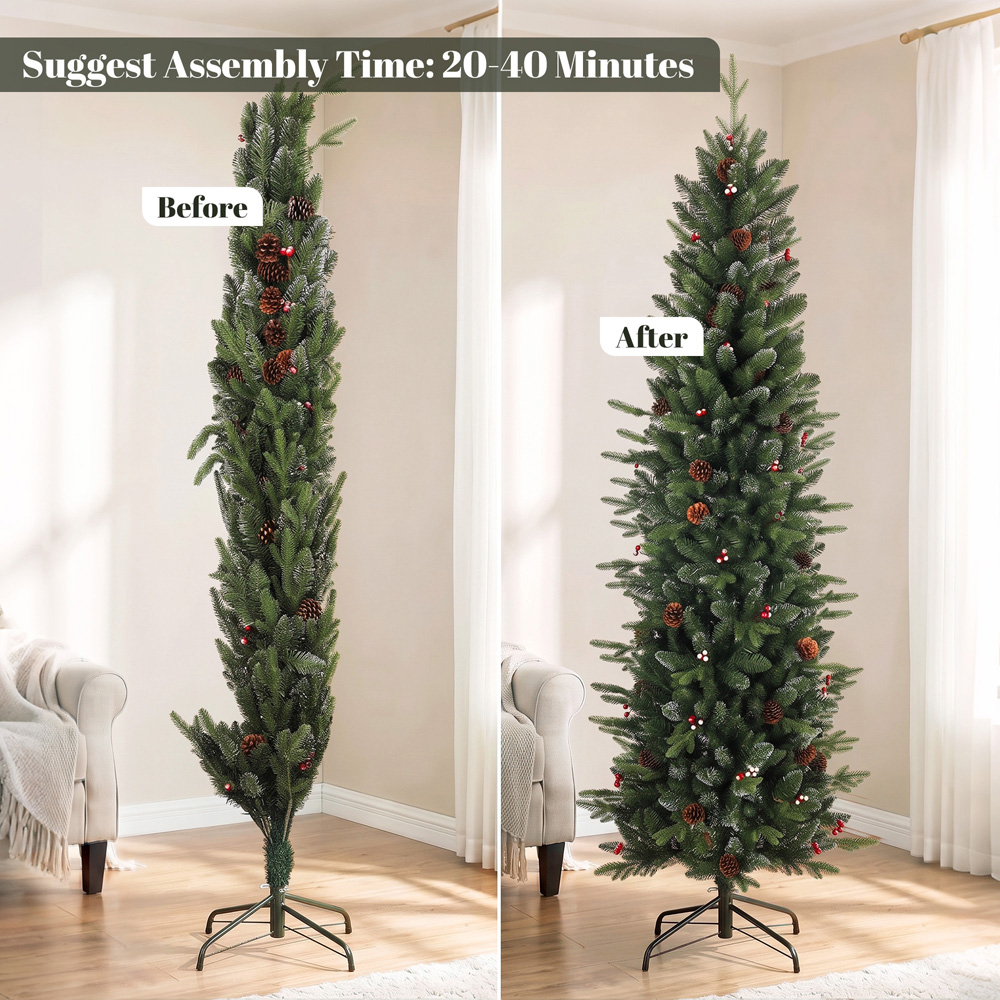HOMCOM Green Slim Gracious Pine Artificial Christmas Tree with 904 Branch Tips Image 8
