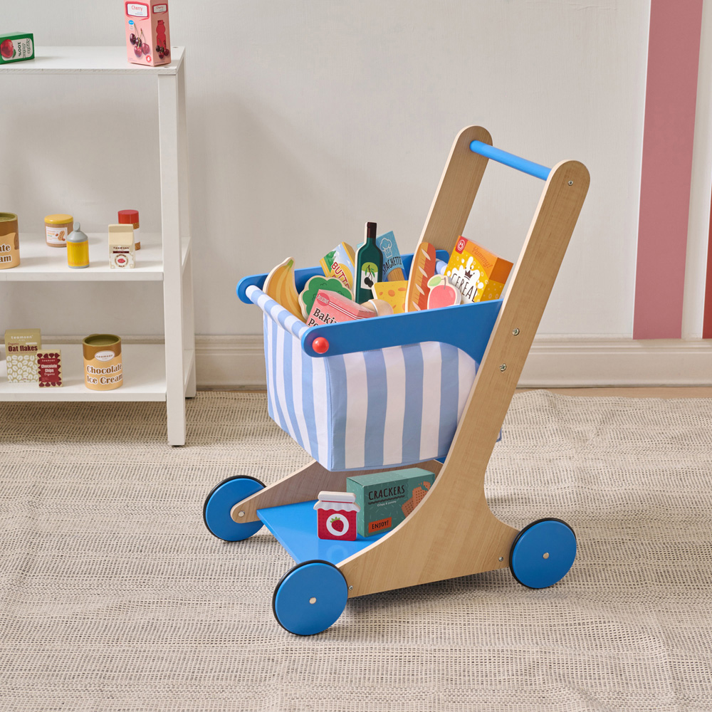 Teamson Kids Little Helper Mr Fresh Blue Shopping Cart with Groceries Image 2
