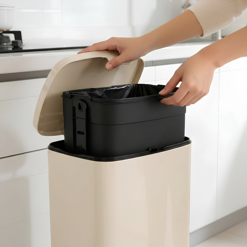 Harbour Housewares Beige Square Stainless Steel Kitchen Pedal Bin 50L Image 4