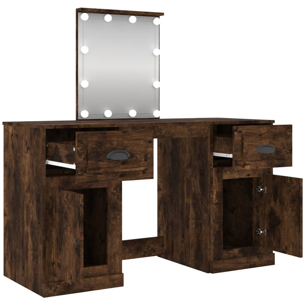 vidaXL 2 Door 2 Drawer Smoked Oak Dressing Table with LED Mirror Image 6