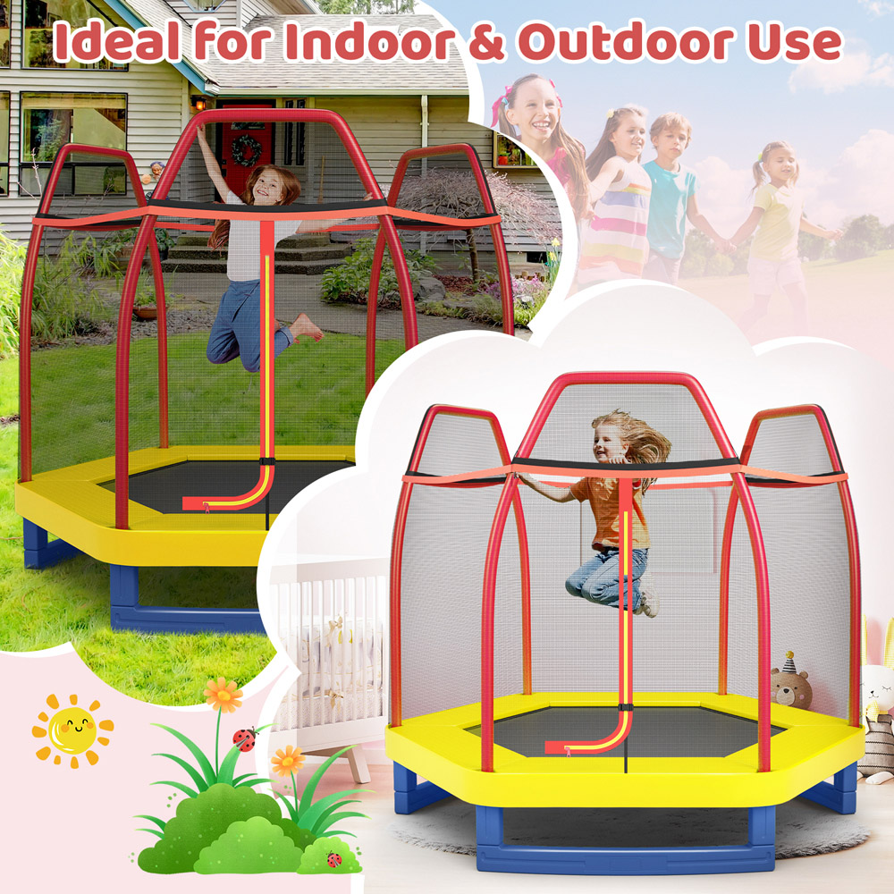 Costway 7ft Orange Toddler Trampoline with Safety Enclosure Net Image 7