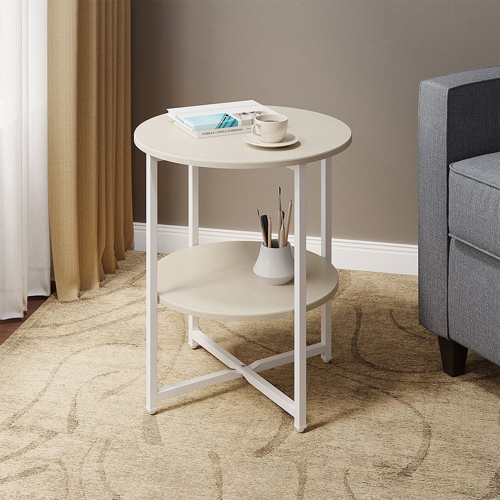 Living and Home 2 Tier White Round Coffee Table Image 8