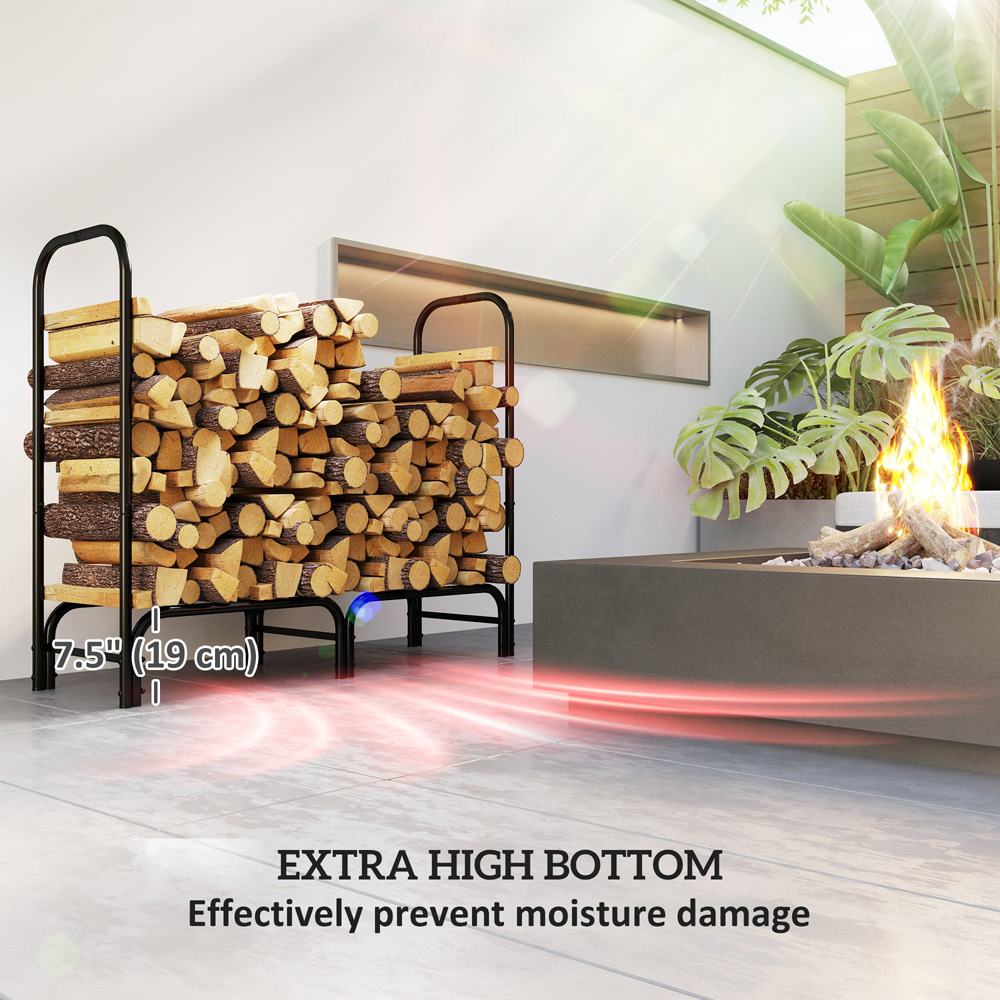 Outsunny 4ft Black Firewood Log Storage Rack with Canvas Carrier and Oxford Cover Image 5