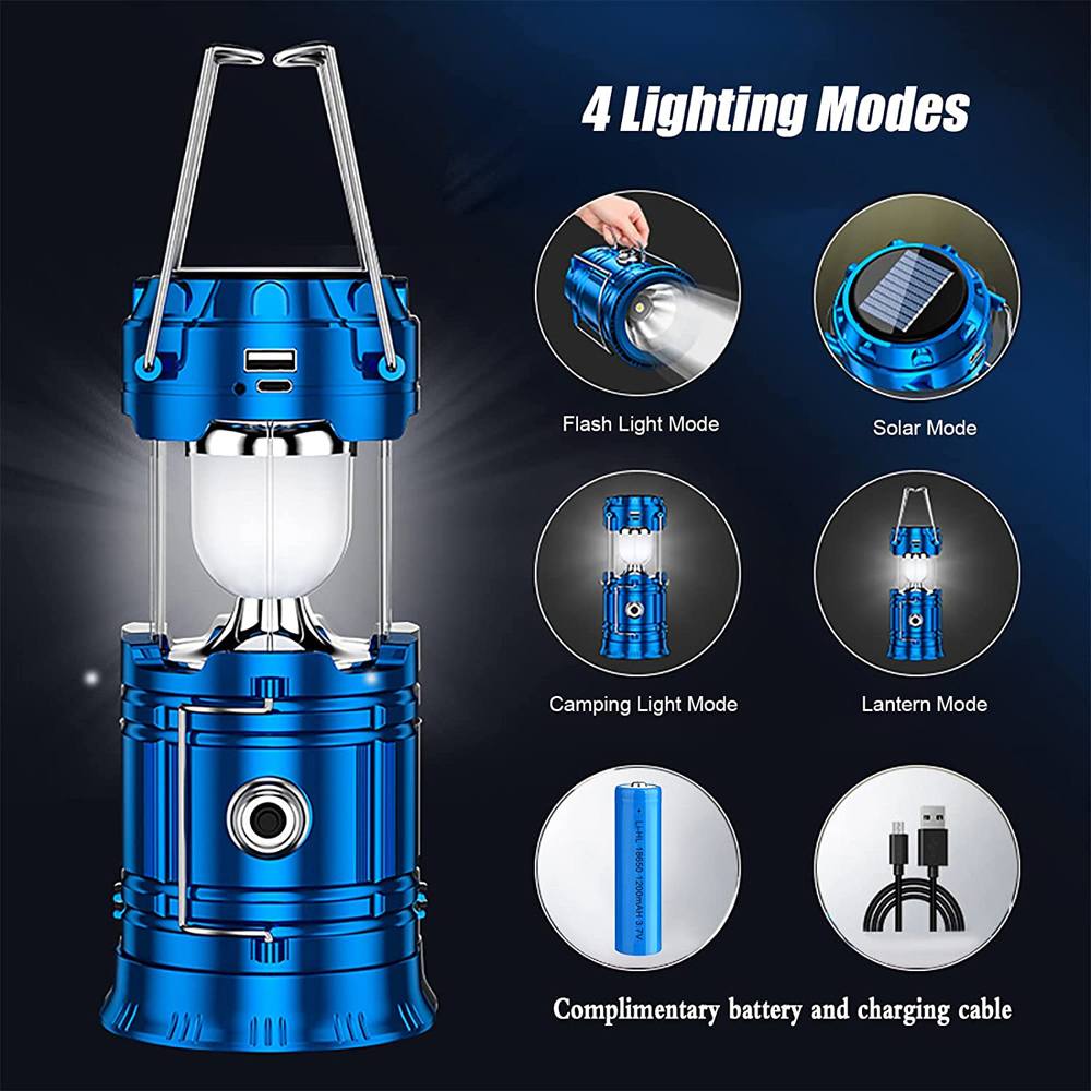 ExtraStar LED Blue Dual Mode Solar Camping Lantern Torch Light Image 3