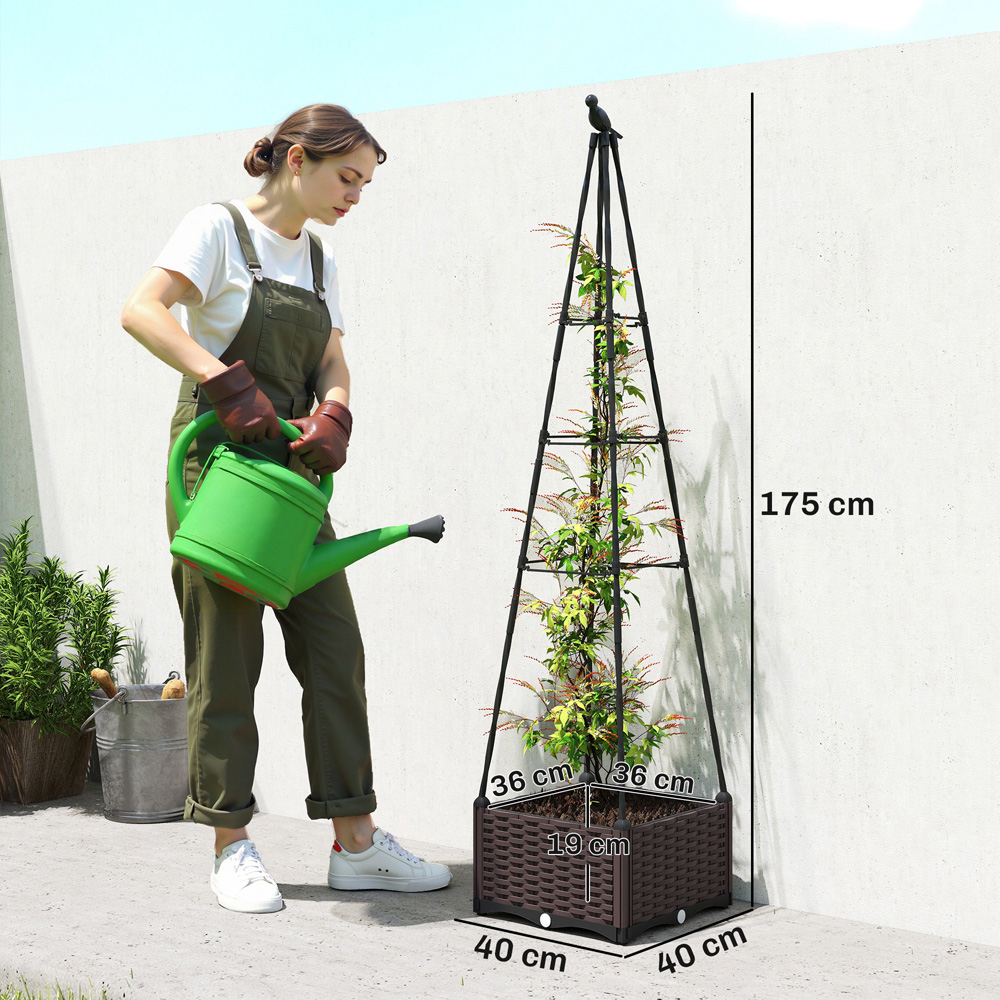 Outsunny Black Plastic Self Watering Raised Planter with Trellis and Drainage Holes 175 x 40 x 40cm Image 9