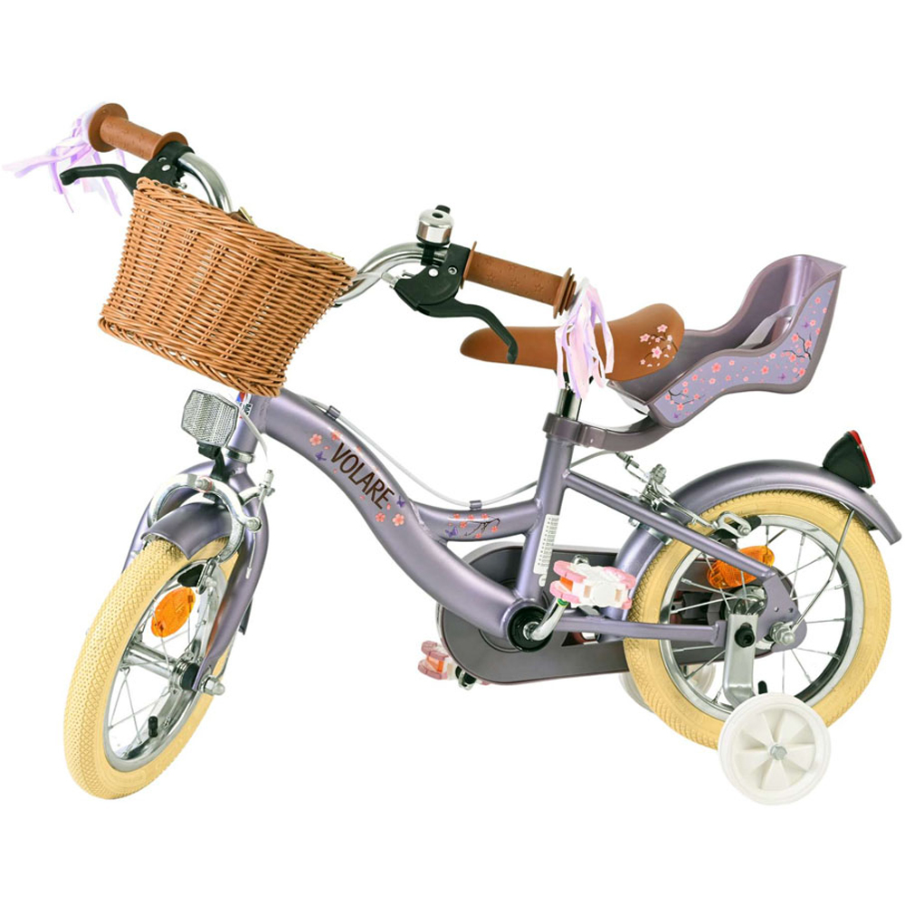 Volare Blossom Kids 12 inch Purple Bike with Stabilisers Doll Seat and Basket Image 3