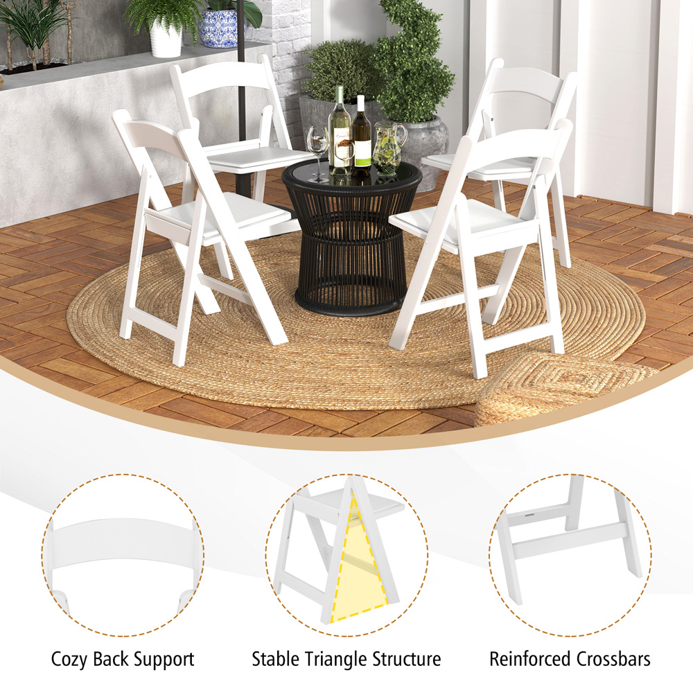 Costway Set of 4 White All-Weather Folding Dining Chairs with Padded Seats Image 8