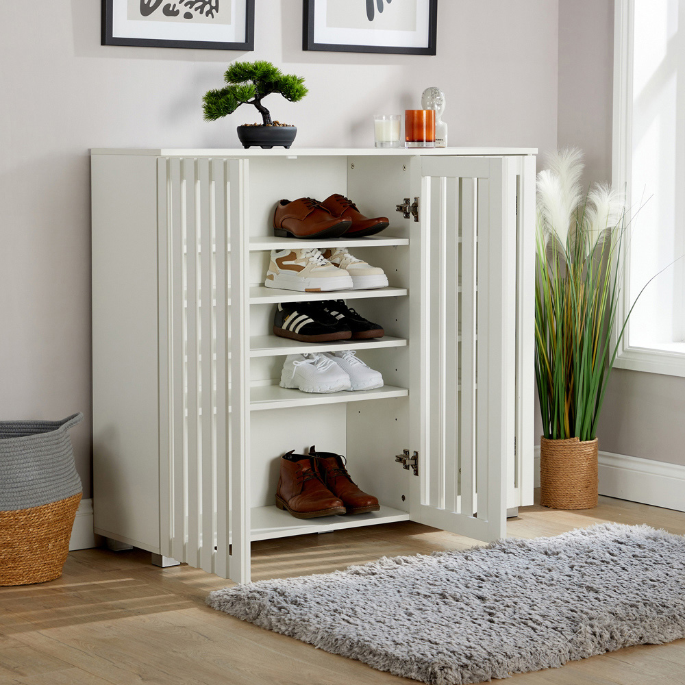 Home Source Halden 3 Door White Shoe Cabinet with Adjustable Shelves Image 3