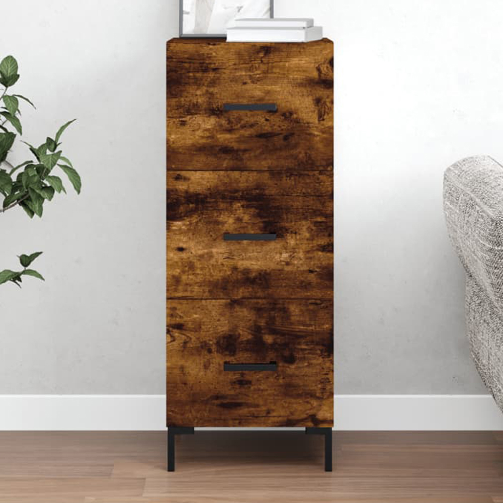 vidaXL 3 Drawer Smoked Oak Slim Sideboard Image 1