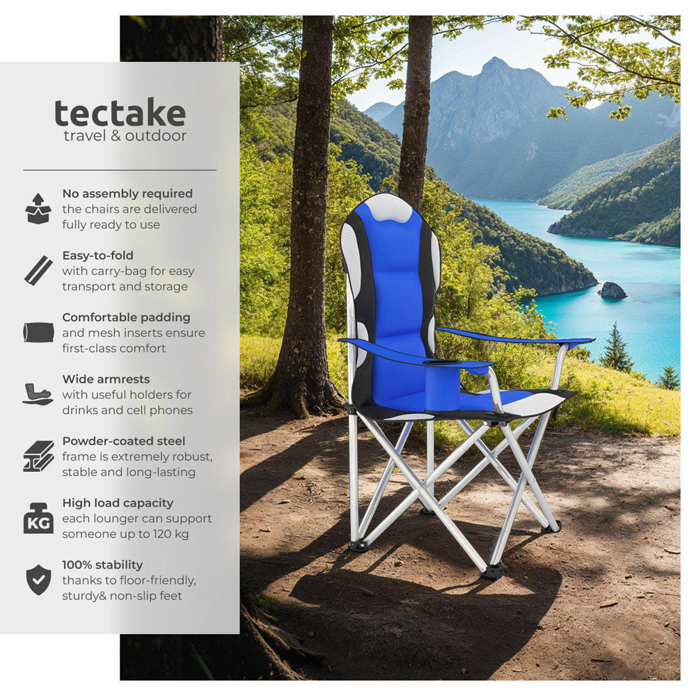 tectake 2 Piece Blue Padded Camping Chair Set Image 8