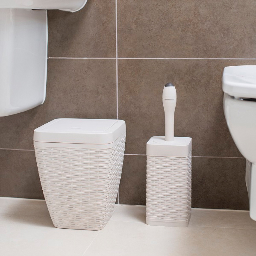Addis Beige Faux Rattan Square Bathroom Set Image 2