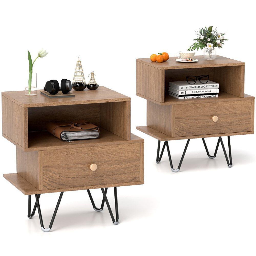Costway Mid Century Natural End Table Set of 2 Image 2