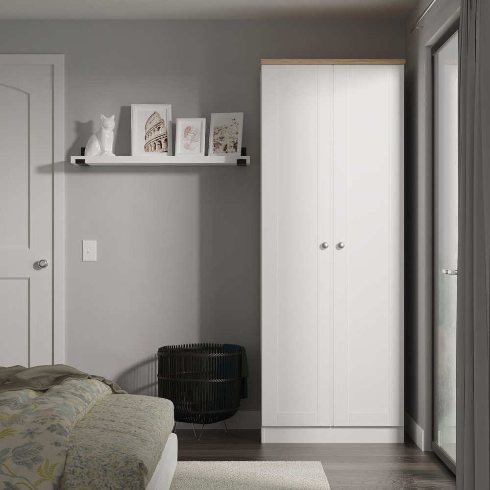 Crowndale Sussex 2 Door White Ash and Bardolino Oak Tall Wardrobe Ready Assembled Image 8