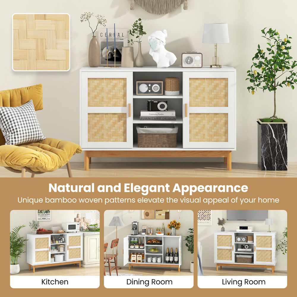 Costway 2 Door 3 Shelf White Sideboard Image 7