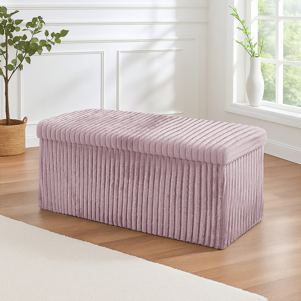 Homerepublic Blush Pink Corduroy Foldable Storage Box 76 x 38cm Image 2