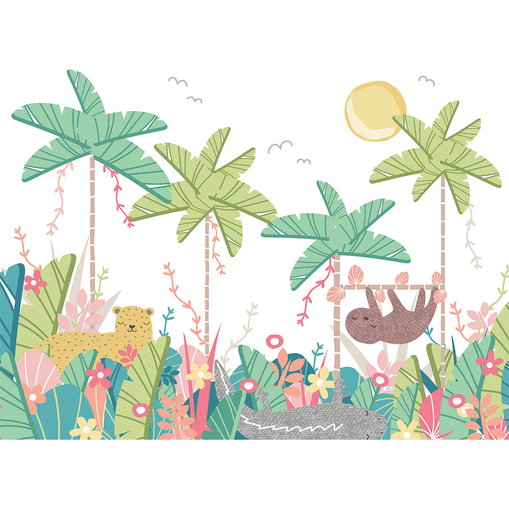Origin Murals Jungle Animals Light Green Wall Mural Image 2