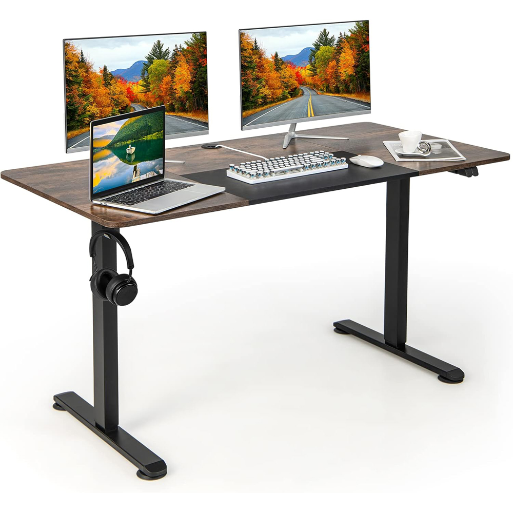 Costway Height Adjustable Computer Desk with Headphone Hook Brown Image 2