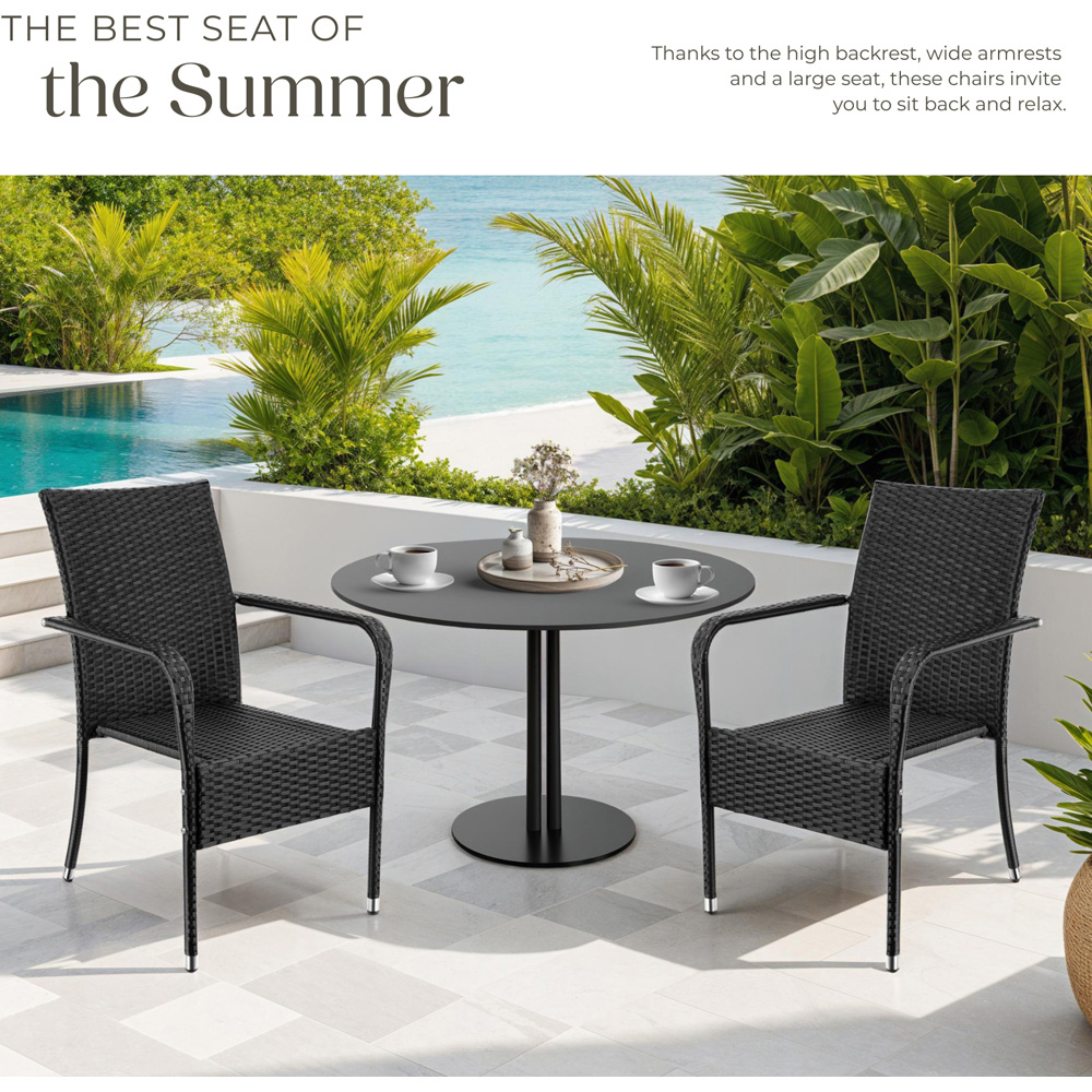 tectake Girona Set of 2 Black Polyrattan Stackable Garden Chair Image 5