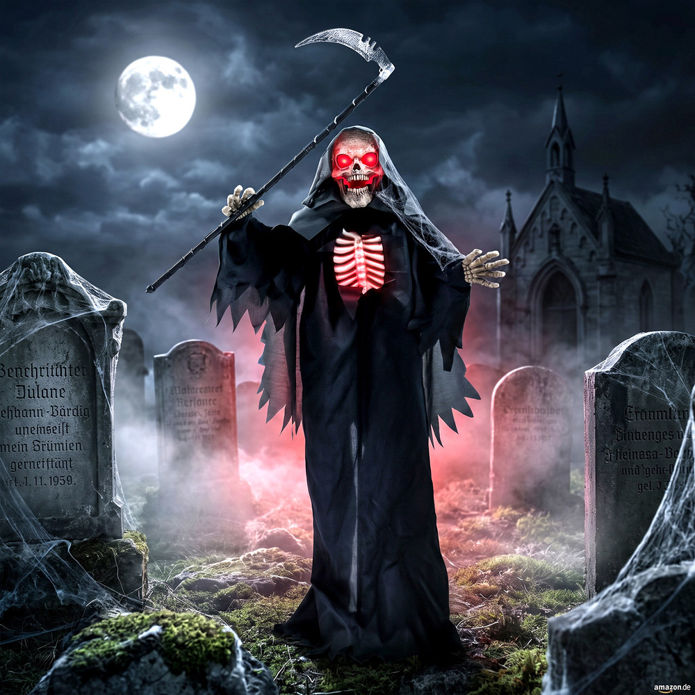 HOMCOM Light Up Life-Size Animated Grim Reaper Halloween Decoration 5.5ft Image 3