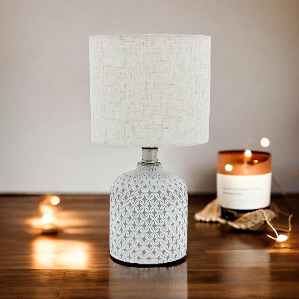 Acacia Home White Shade Grey Ceramic Table Lamp Image 2