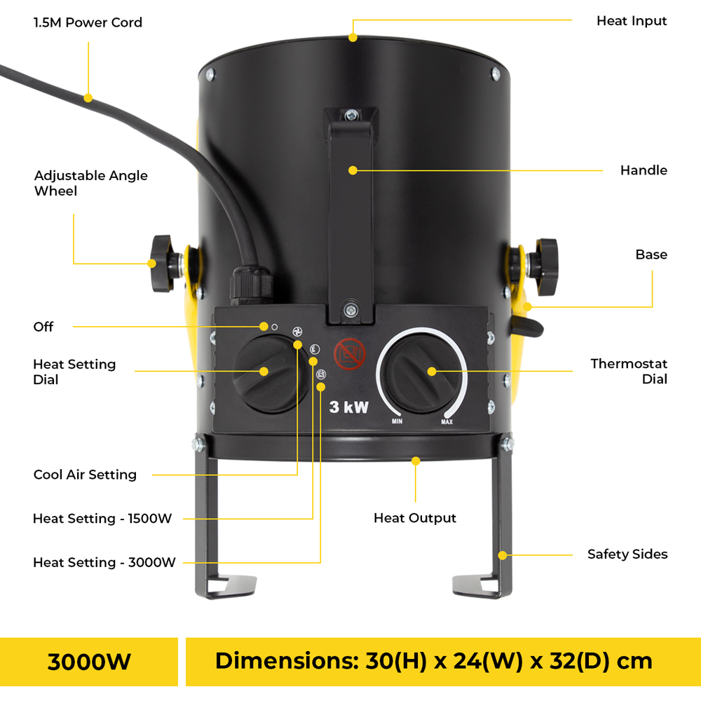 Benross Black Industrial Fan Heater 3000W Image 5