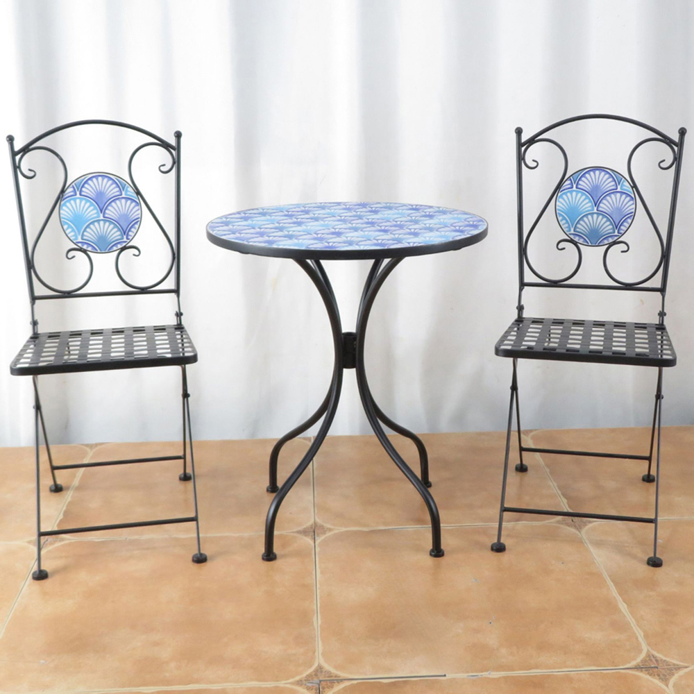 Home Source Ocean 2 Seater Shell Mosaic Bistro Set Blue Image 1