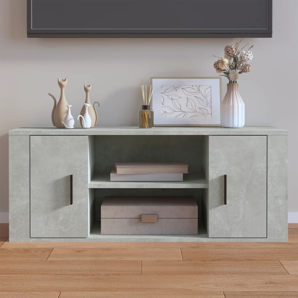 vidaXL 2 Door 2 Shelf Concrete Grey TV Cabinet Image 1
