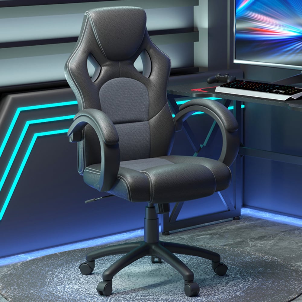 Portland Black Faux Leather Swivel Computer Desk Office Chair Image 1