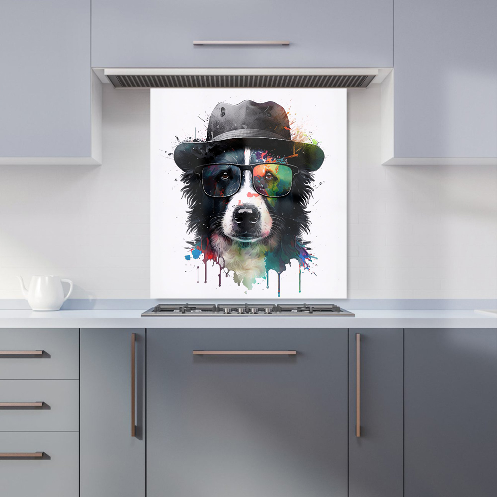 Warren Reed Designer Border Collie Dog Splashart Glass Kitchen Splashback 65 x 70cm Image 1