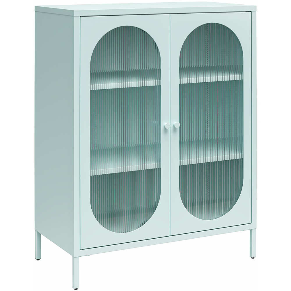 Dorel Luna 2 Door Sky Blue Fluted Glass Accent Cabinet Image 2