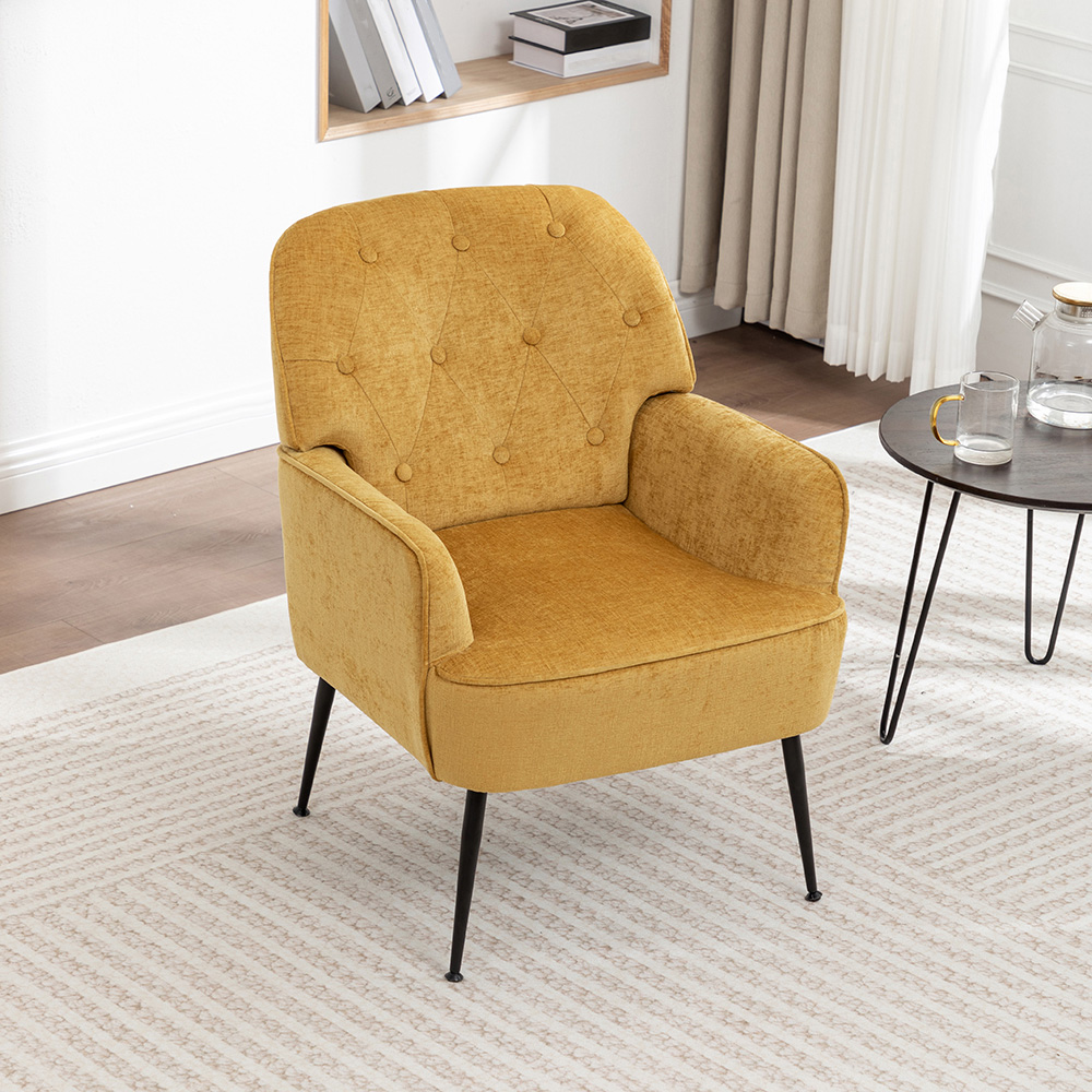 Living and Home Yellow Chenille Upholstered Leisure Chair with Armrests Image 7